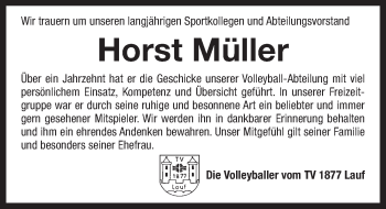 Traueranzeige von Horst Müller von Pegnitz-Zeitung